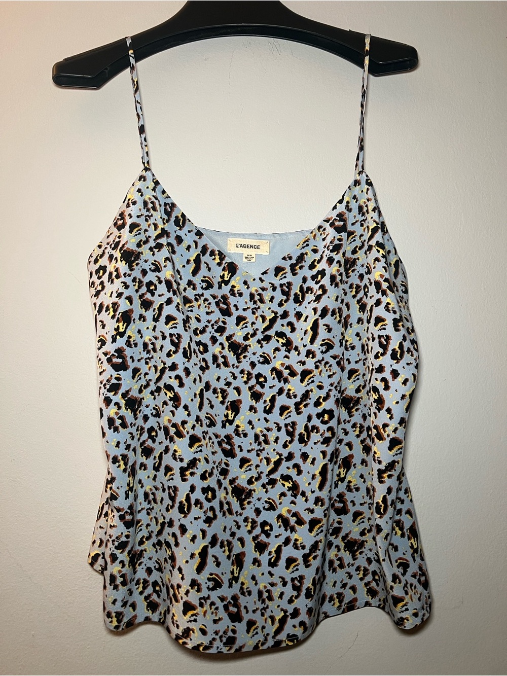 L'Agence JANE Blue Leopard Print 100% Silk Cami size M